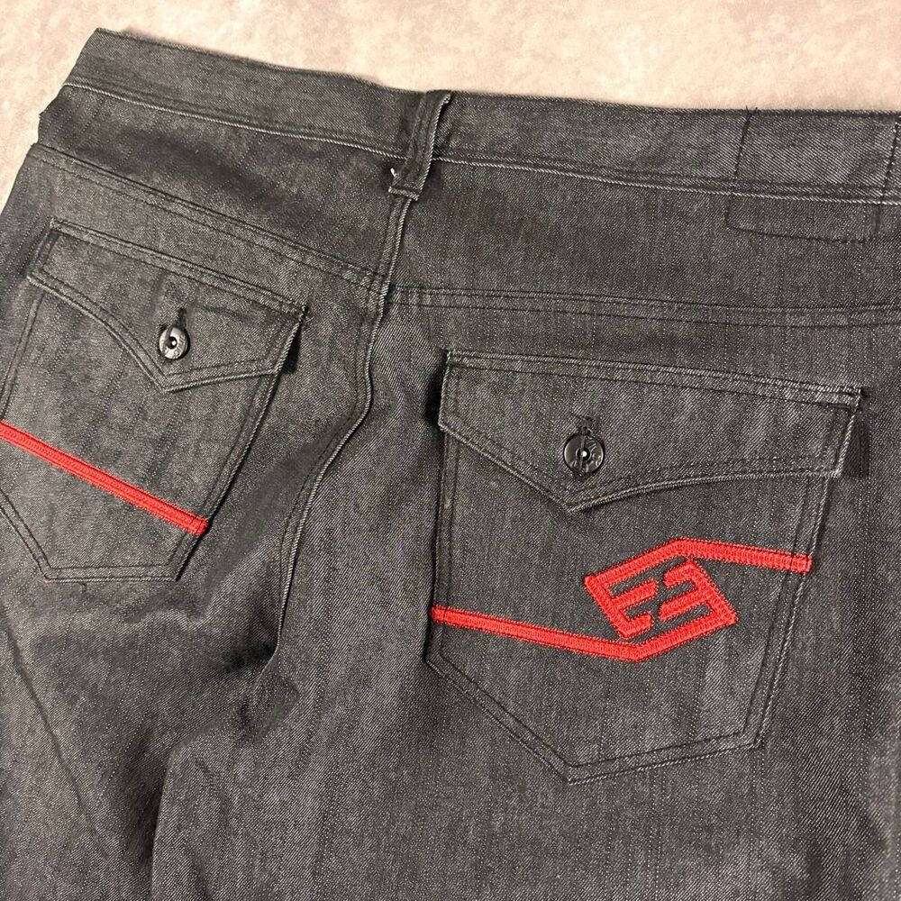 vintage y2k enyce baggy red embroidered denim shorts